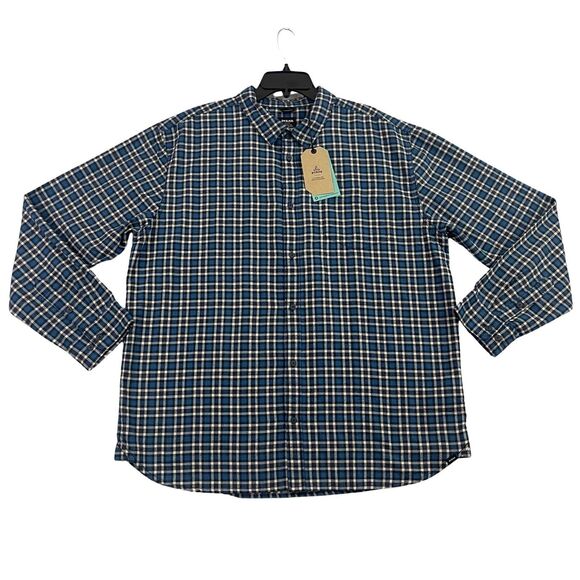 prAna Los Feliz Flannel Shirt Mens Size Medium Plaid Admiral Blue MRSP $89 - Picture 1 of 12